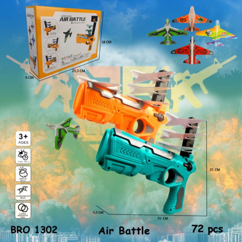 MAINAN ANAK PISTOL PESAWAT BISA TERBANG PELURU BUSA AIR BATTLE