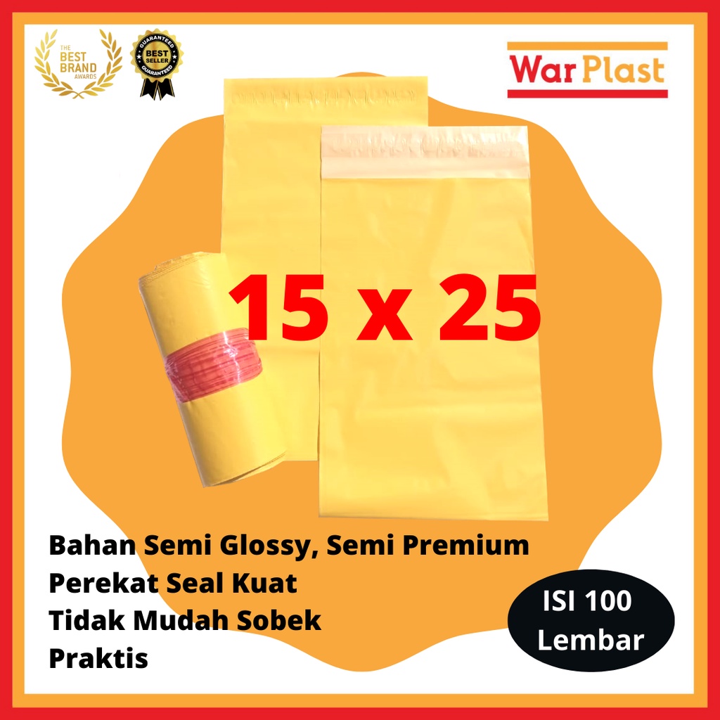 Plastik Packing Olshop Polymailer Amplop Plastik dengan Perekat Semi Premium - Uk 15x25 - Kuning