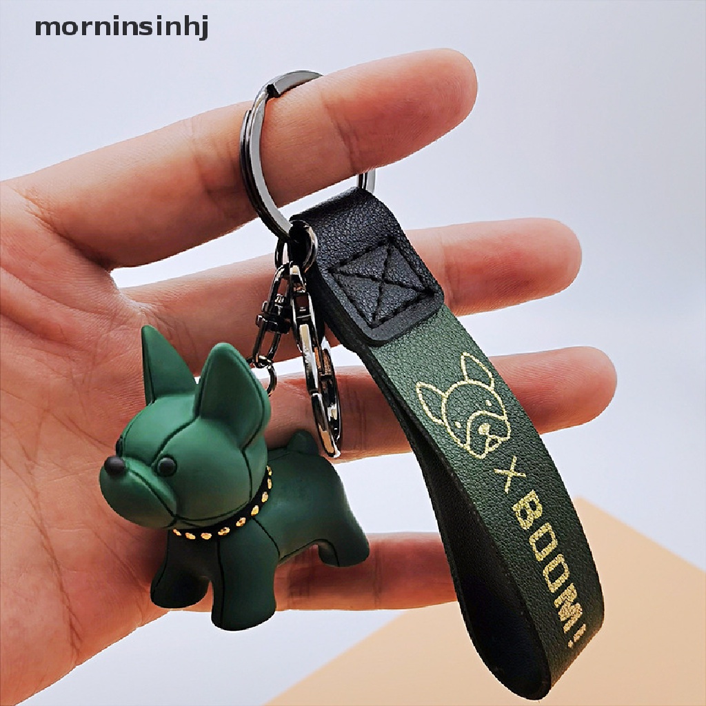 Mornin 1pc Gantungan Kunci Bentuk Anjing French Bulldog Bahan Kulit Pu