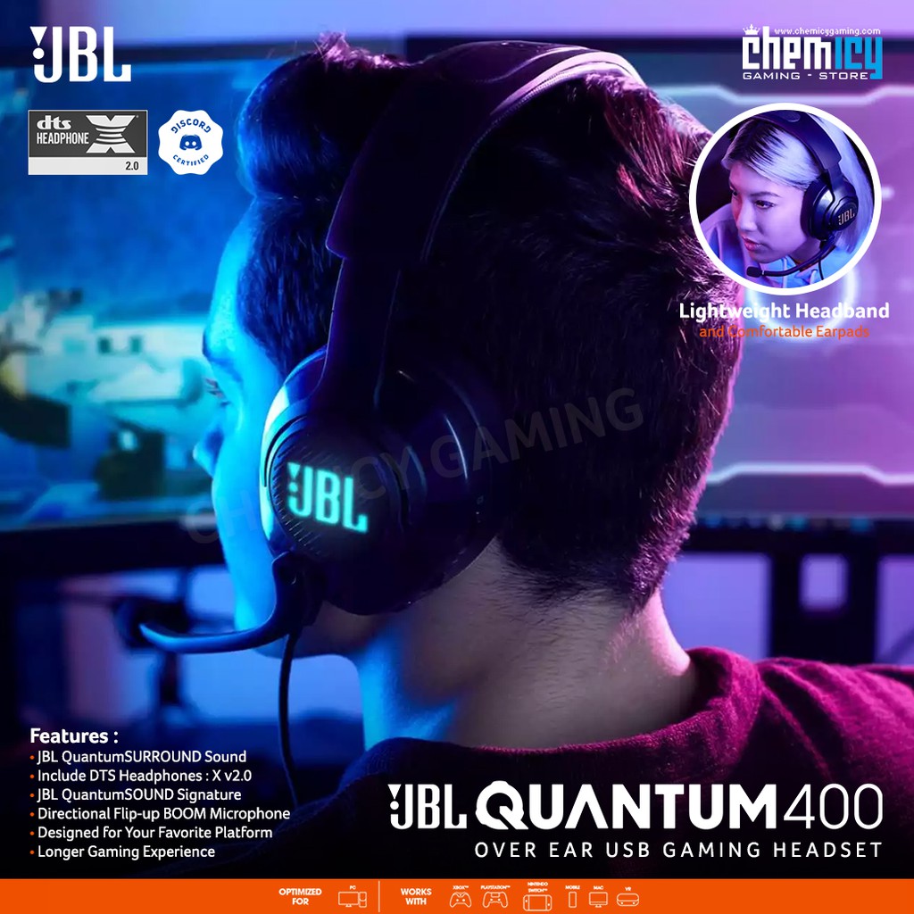 JBL Quantum 400 / Q400 Over Ear USB Gaming Headset with Game Chat