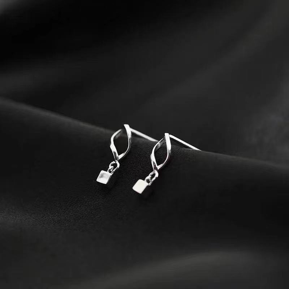 aaoottuuoo5.id Cod   Silver Color Japanese Style Square Pendant Earrings Temperament Ear Hoop Women Jewelry