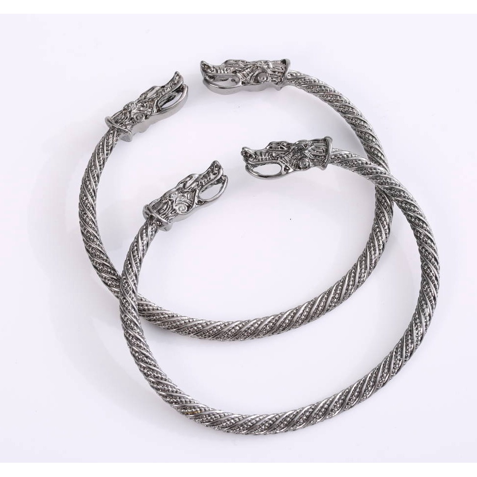 Gelang Model Kepala Naga Terbuka Bahan Stainless Gaya Nordic Retro Untuk Pria