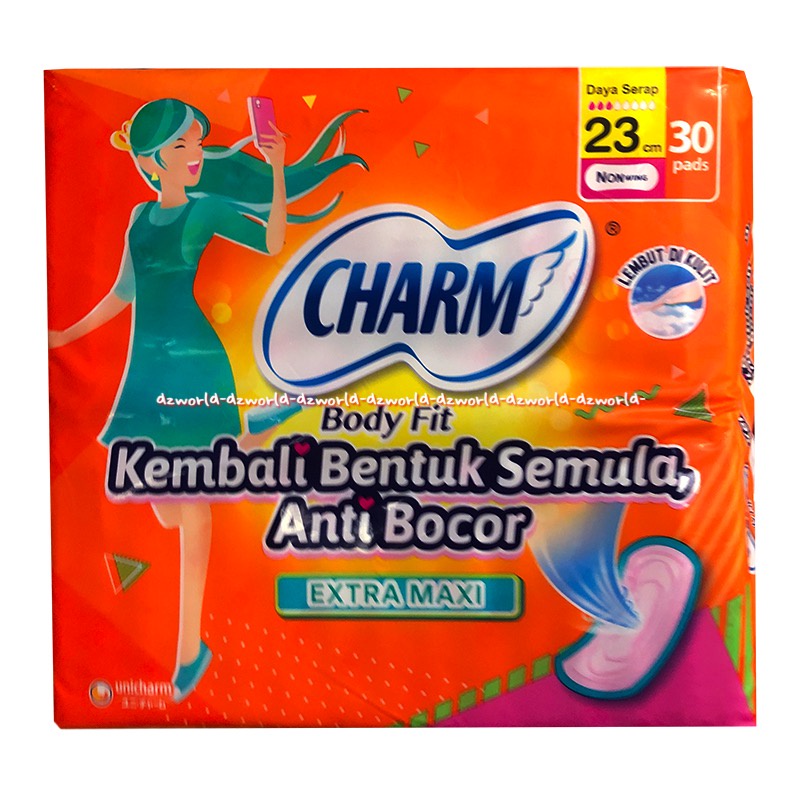 Charm Body Fit 23cm Extra Maxi Kembali Bentuk 30pads Pembalut Wanita Regular Non Wing Charms