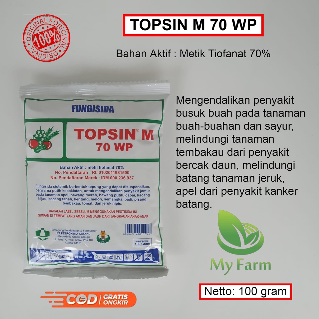 Fungisida Topsin M 70 Wp 100 Gram Bahan Aktif Metil Tiofanat 70% Obat Semprot Pembasmi Jamur Atau Bu