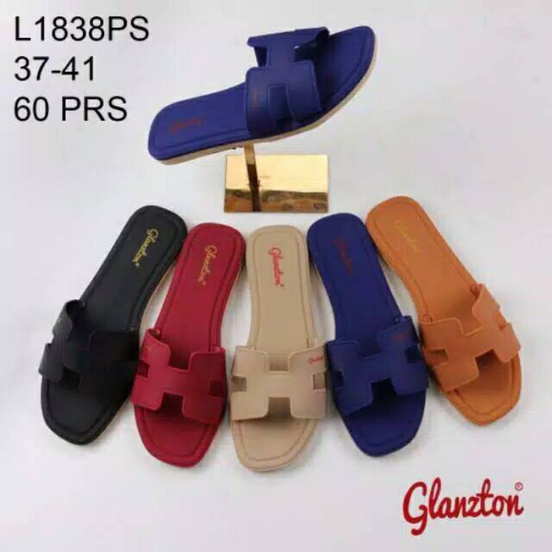 Sandal Selop Glanzton Wanita Karet Model H Sendal Slop Glanzton Cewek Jelly import
