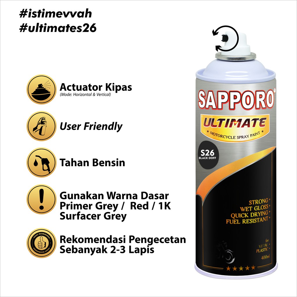 Sapporo Ultimate S26 Black Doff  / Cat Spray Semprot Aerosol Terbaik