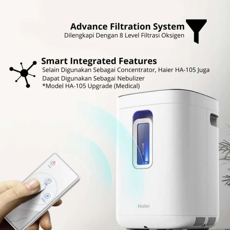 AKN88 - HAIER HA105W Upgrade Version - Mesin Penghasil Oksigen Murni Nebulizer