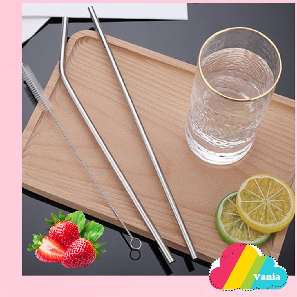 Sedotan Minum straw Bahan Metal logam Stainless Steel steel Reusable bengkok lurus bisa di cuci aman