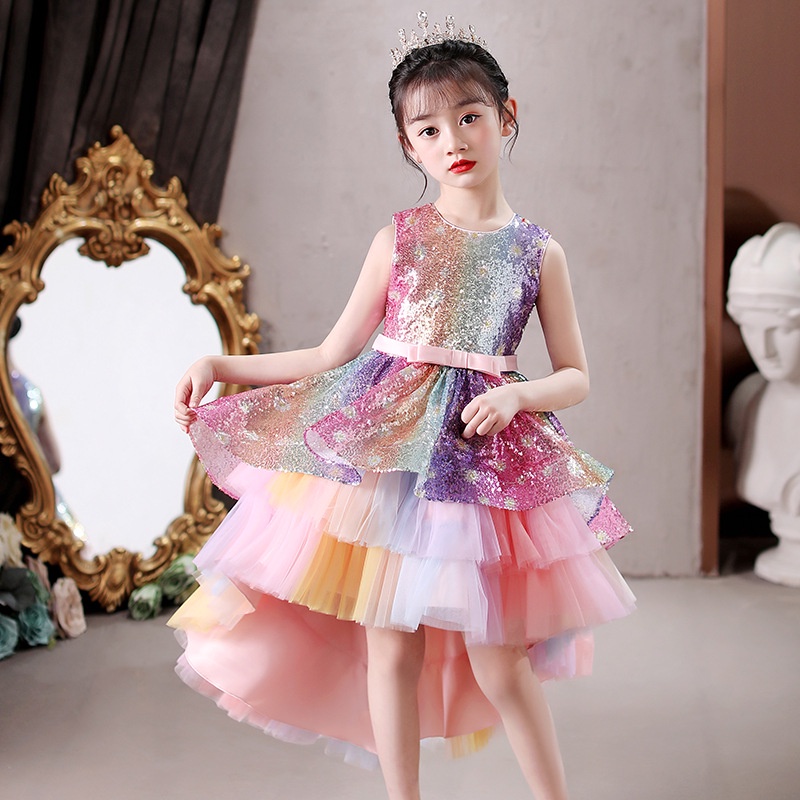 2023NEW Girl Dress Pesta Anak Perempuan Bling Bling Payet Party Gaun pertunjukan panggung senior