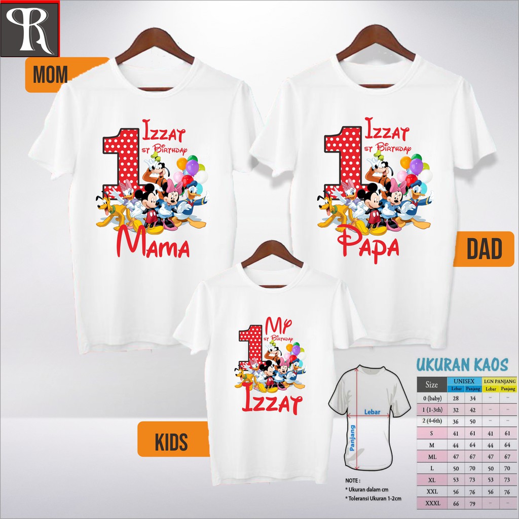 BAJU KAOS COUPLE FAMILY CUSTOM ULTAH ANAK|KAOS COUPLE KELUARGA TEMA MICKEY MOUSE -FREE CETAK NAMA-