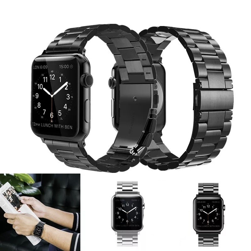 STRAP TALI JAM TANGAN - STAINLESS 3 BEADS STYLE APPLE WATCH - FOR IWATCH  1 2 3 4 5 38MM 44MM