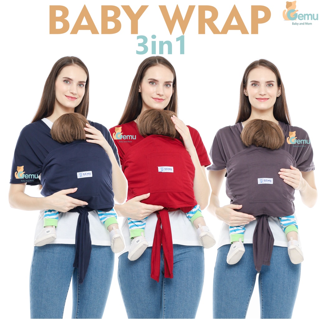 Baby Wrap Gendongan Bayi Depan Samping M Shape 3in1 Geos Kaos Instan with Sash Belt Premium GEMU