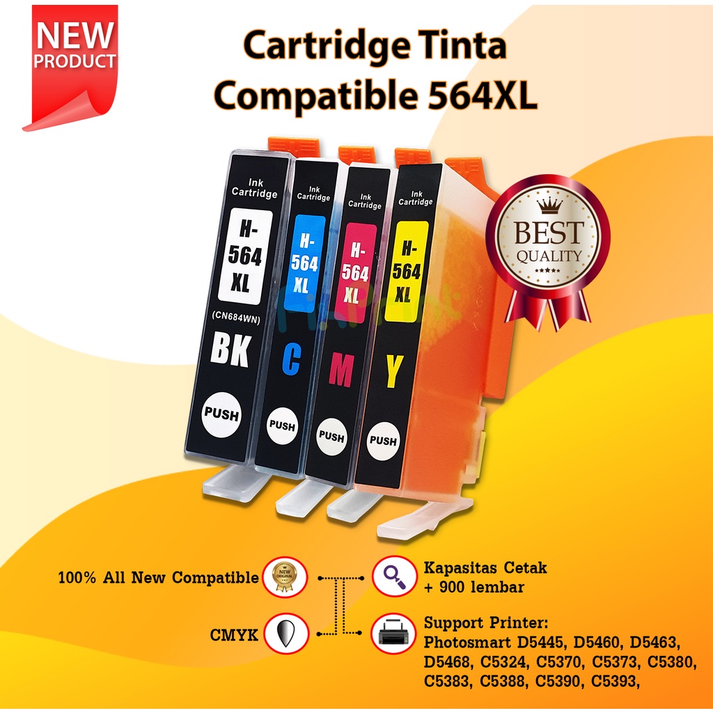 Tinta Catridge Compatible 564XL 564 CMYK Photosmart C510a Deskjet 3070A 3520 3521