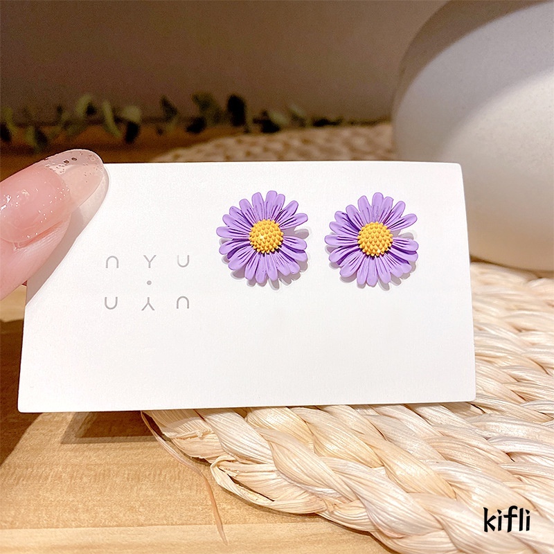 2Pcs Anting,Bunga Daisy Ungu Yang Indah,Hadiah Aksesoris Fashion,Anak Perempuan