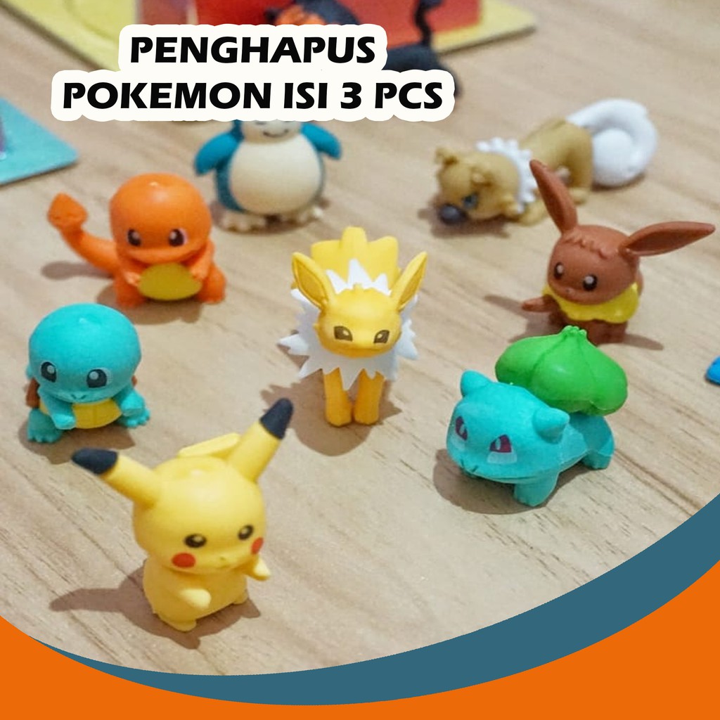 PENGHAPUS POKEMON ISI 3 PCS ERASER PENGHAPUS KARAKTER MURAH STIP SETIP KARTUUN