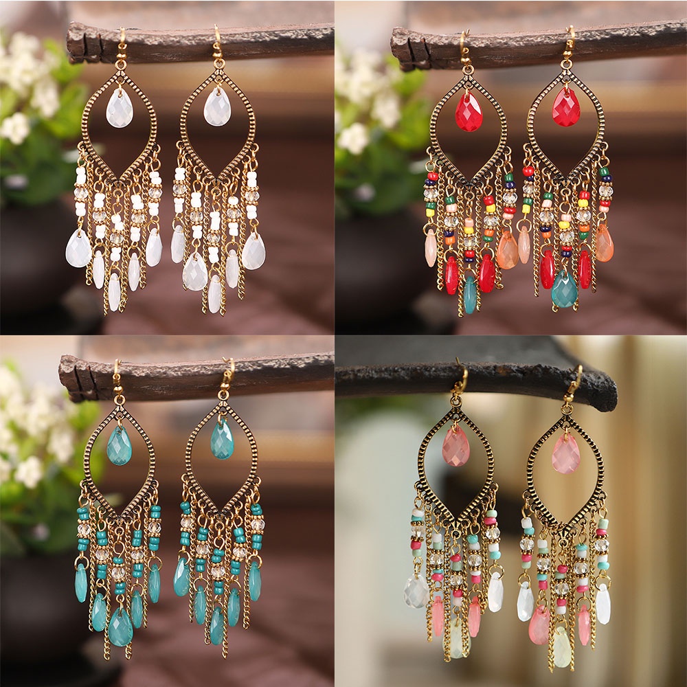 Anting Gantung Panjang Model Tetesan Airrumbai Antik Retro Bohemian Untuk Wanita