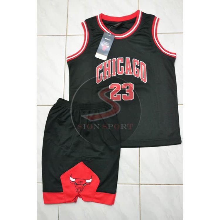 Terbaru  Setelan Jersey Baju Basket Anak NBA Impor   Chicago Bulls  23 Jordan   Hitam  S