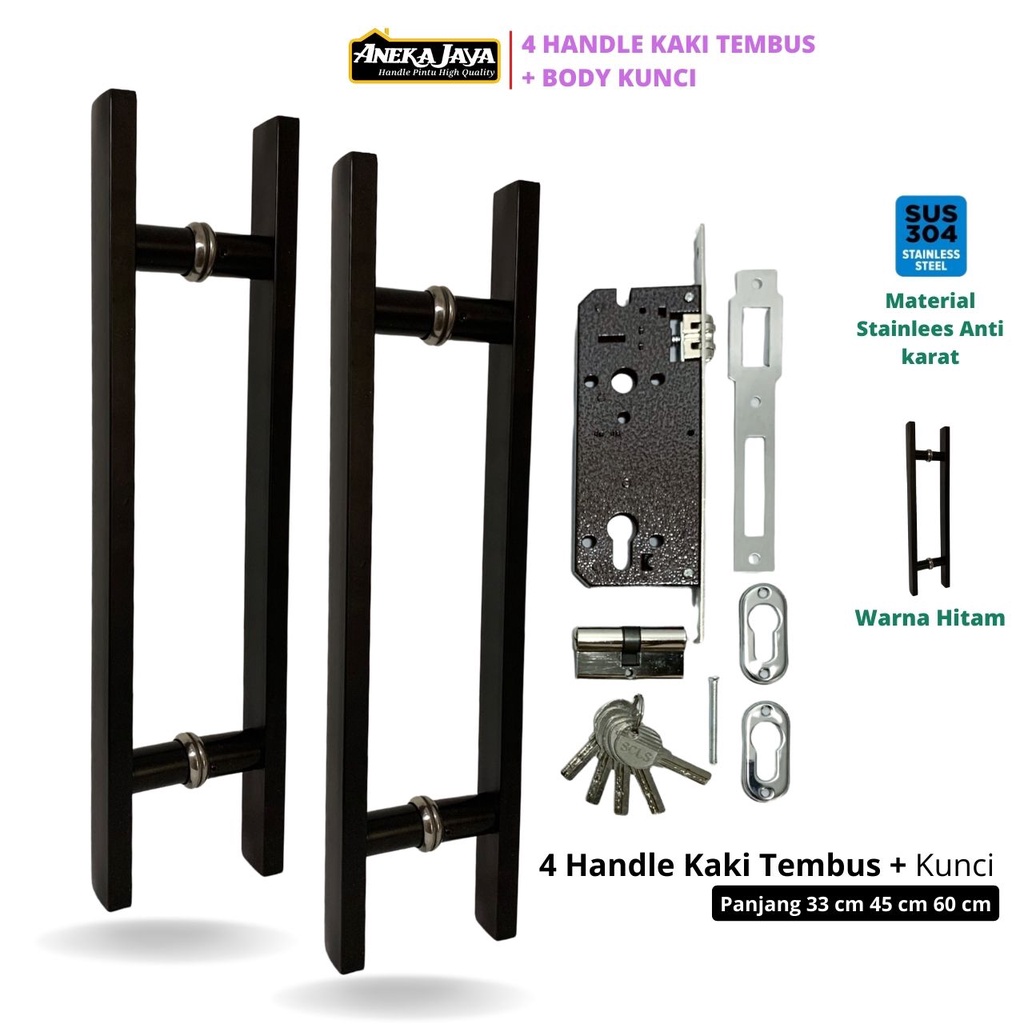 4 Handle Gagang Set Kunci Kaki Tembus Panjang 60 cm 45 33 Warna Hitam Tarikan Pegangan Terbaru Murah