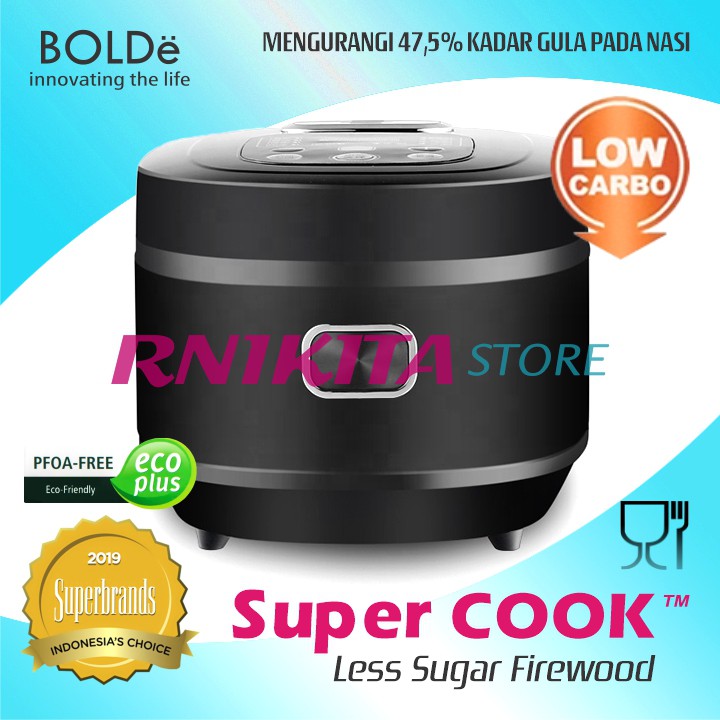 BOLDe SUPER COOK Rice Cooker Less Sugar 2 L FIREWOOD - Low Carbo - GARANSI