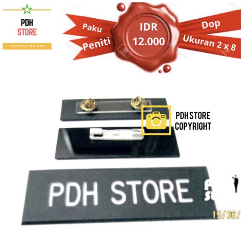 

Name Tag / Papan Nama Dada Doff 2x8 cm - Paku - Peniti