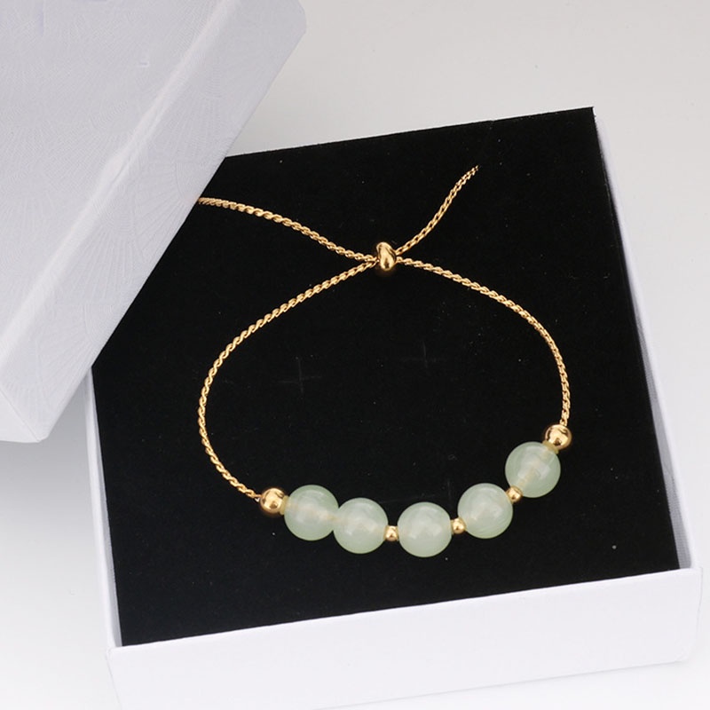 Gelang Tangan Manik-Manik Batu Jade Hetian Natural Adjustable Untuk Wanita ACKER