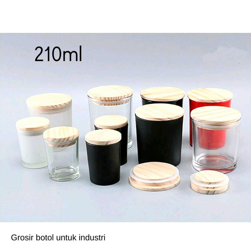Jar kaca Lilin Jar tutup Kayu  Estetik Kekinian 210ml Kaca Bening Transparan Jar Bumbu Toples Kayu T