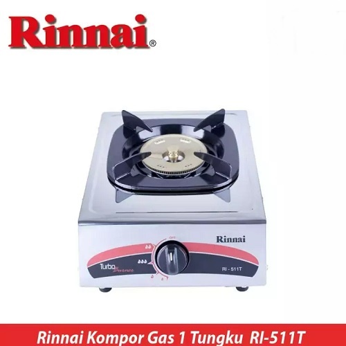 Rinnai RI-511T Turbo Kompor Gas 1 Tungku Stainless FREE Paket Miyako Selang Gas Meter