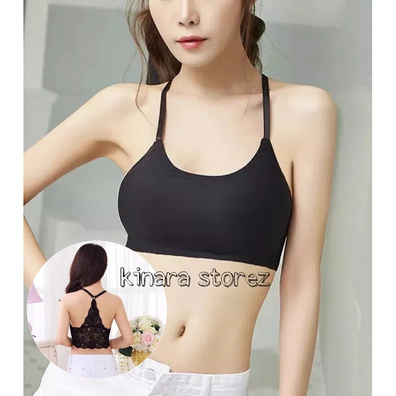 Bralette seamless lace brokat bra renda bunga sexy transparan