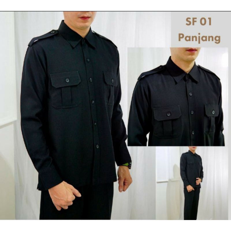 seragam safari lichandra pria/ seragam hitam safari pria/ seragam kerja safari pria hitam/ baju kerj