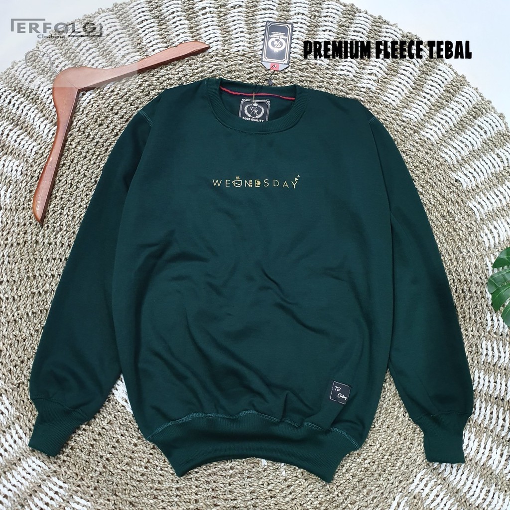 Sweater Crewneck Pria Distro Original Hijau Botol Switer Oblong Cowok Brand Lokal Bandung Unisex Ori