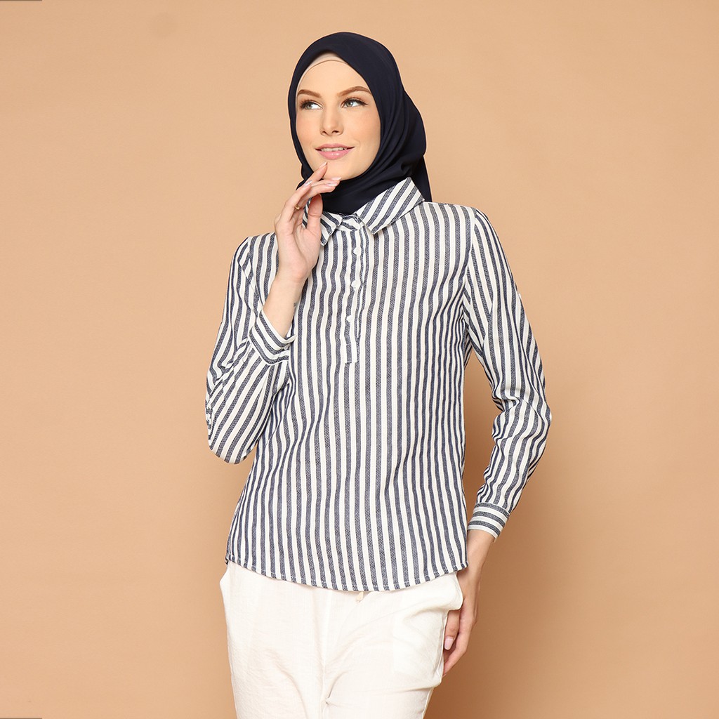 Cammomile kemeja wanita fashion 1904047-SalurBiru V3