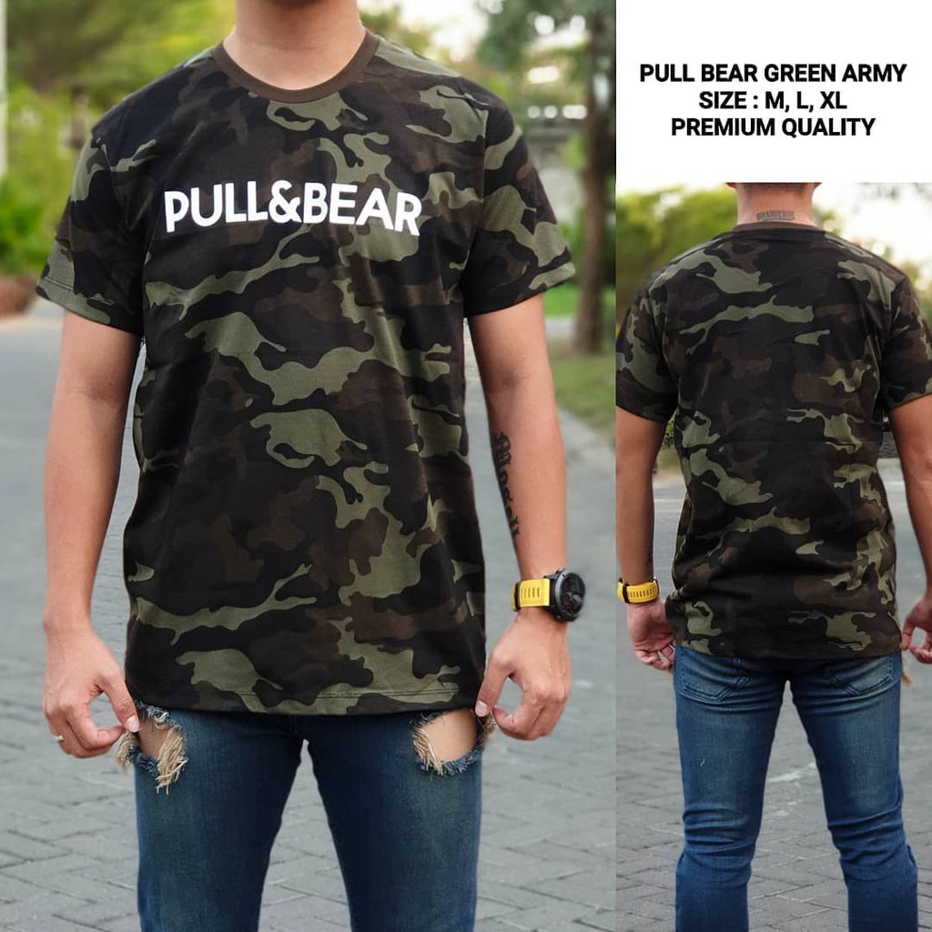 Kaos Pria / Kaos Premium Pull & Bear Army Brown
