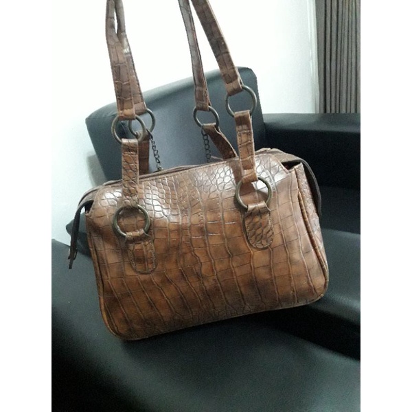 Tas second model shoulder kulit asli motif croco