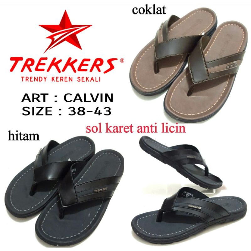 TERBARU SANDAL JEPIT PRIA TREKKERS CALVIN SIZE 38-43 SANDAL KASUAL WARNA HITAM DAN COKLAT