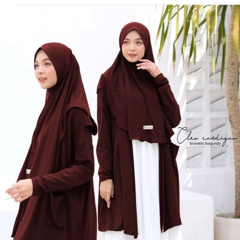 Hijab Cardigan Instan Praktis Langsung Pakai Tanpa Ribet, Khimar Cleo instan