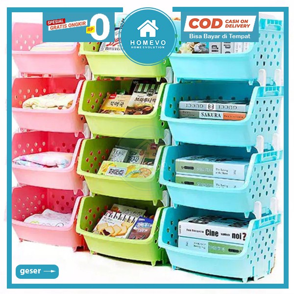 Rak Plastik 4 Susun Serbaguna Rak Susun Dapur Tempat Buah Buahan Keranjang Rak Buku Susun