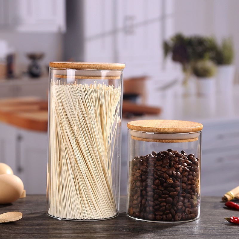 Toples Kaca kedap udara untuk Bumbu Rempah dan Makanan Topeles kue kaca bening kedap udara makanan ringan Penyimpanan Makanan Glass Storage Jar Kitchen Supplies Food Grade Moisture proof Transparent Glass Jar Sealed Jar Coffee Storage Container Tea Box