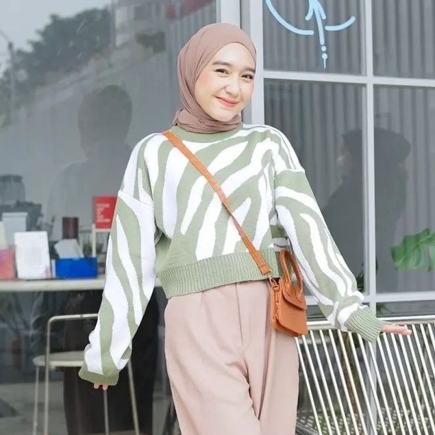 Pro.Coll - Sweater Rajut Tebal - Arabel Zebra Crop Sweater