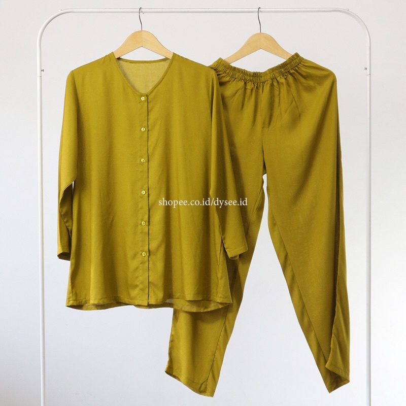 (PIYAMA POLOS) PIYAMA RAYON PAJAMAS RAYON SET BAJU WANITA VIRAL ELEGAN MURAH-Olive