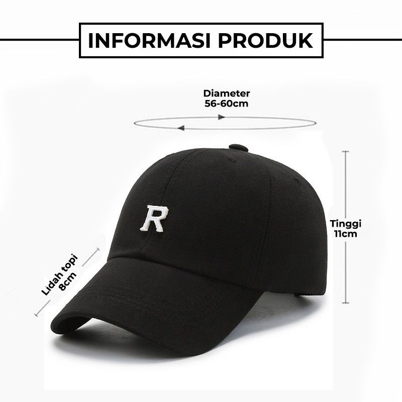 Topi Baseball Pria Wanita Dewasa Motif R Polos Distro Casual Cap Bahan katun kualitas terbaik TTU