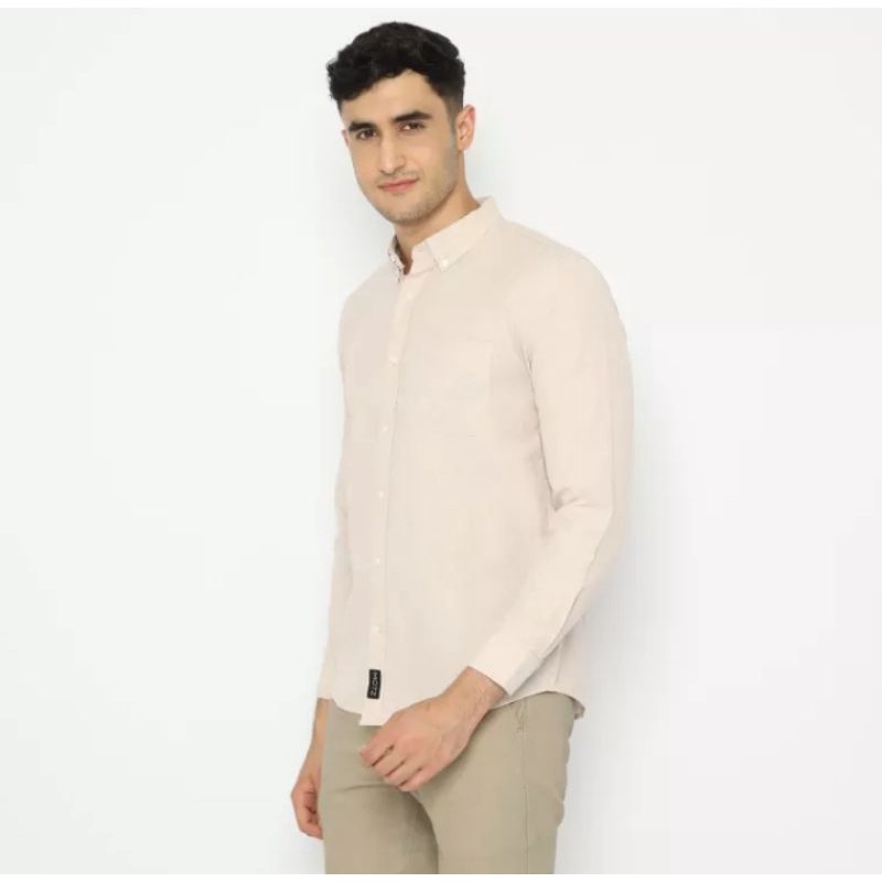 [ Pedagang Pilihan ] ✅ COD Kemeja Pria Lengan Panjang | Baju Kemeja Polos Lengan Panjang Pria Cream 