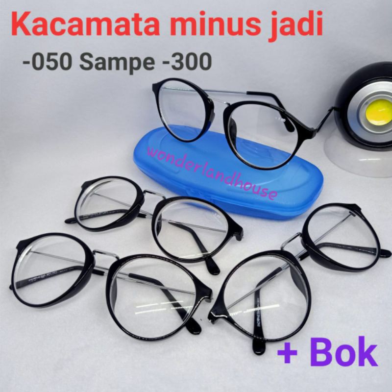 Kacamata minus bulat batang besi ukuran -050 sampai -300