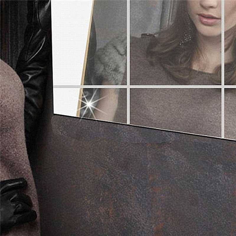 Terbaru ! Fender Wall Sticker Dekorasi Dinding 3D Model Square Mirror 9PCS Q353