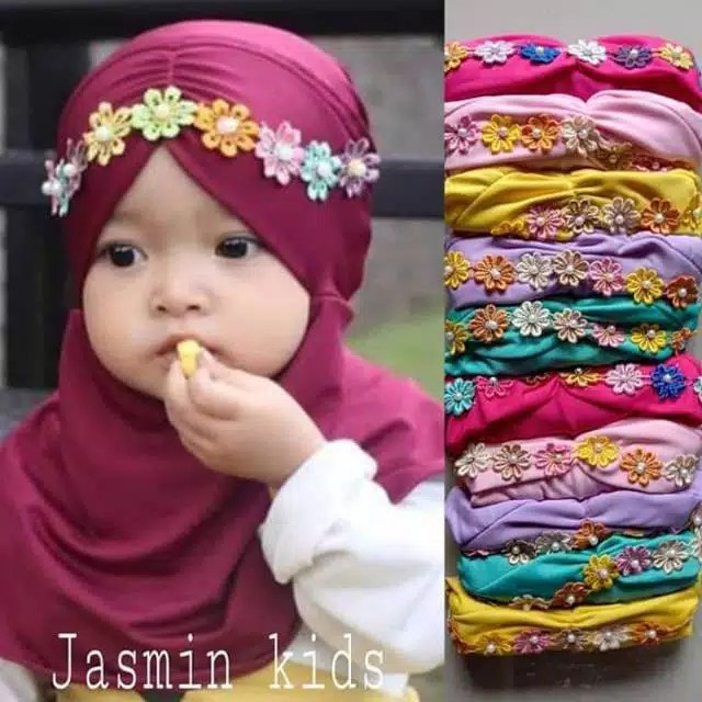 Jilbab Anak Bayi Balita Jasmin Kids Syria Melati Rainbow Usia 0-3 Tahun Bahan Jersey Terbaru