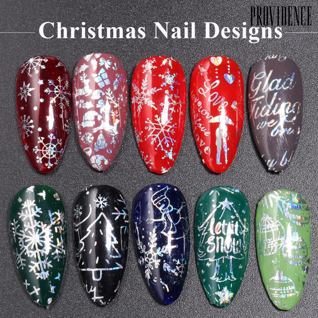 Providence 10Pcs/Set Nail Art Sticker Christmas Patterns Non-Fading Ultra Thin Xmas Snow Flake Glitter Nails Art Sticker for Female