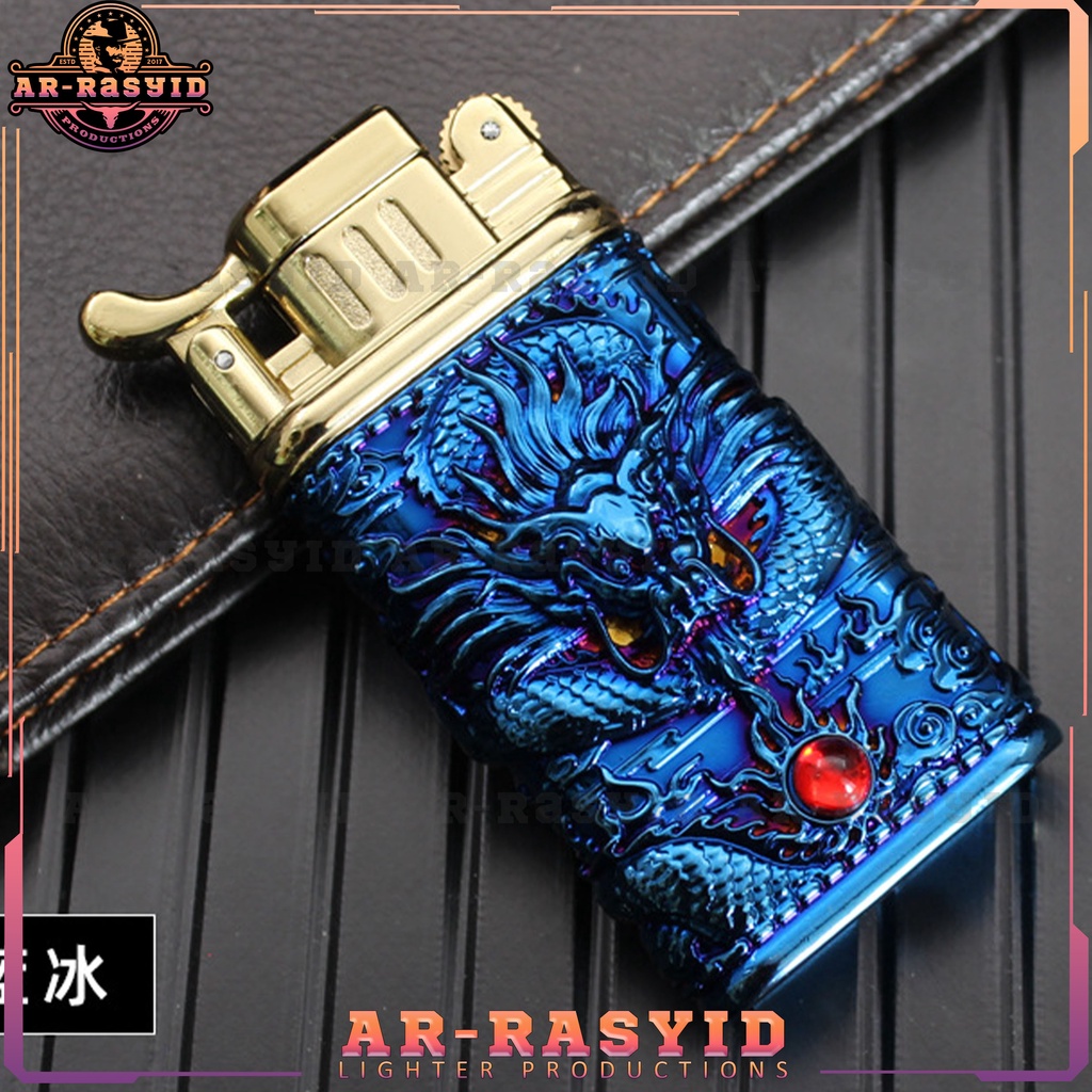 Mancis Premium Korek Api Roda Las Gas 2 Api Lighter Motif Naga Dragon XF-2103 1855