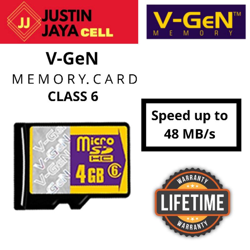 Memory Card VGEN 4 GB Class 6 up to 48 mbps