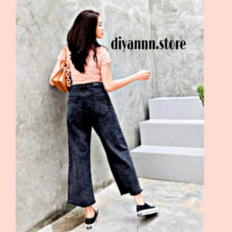 Muraaaahh.. CELANA JEANS KULOT WANITA RAWIS SNOW BLACK CELANA JINS DENIM HIGH WAIST ACID MURAH CEWEK