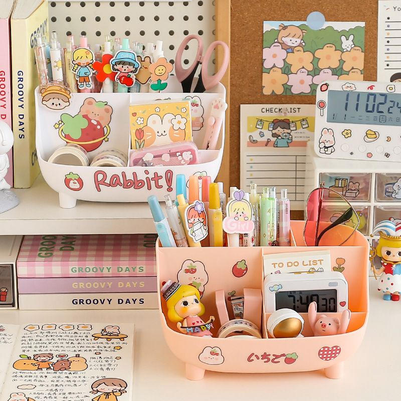 [littlecrab] Rak Pena Aesthetic 6 Tempat Pen Holder Desk Organizer Kotak Penyimpanan Multi Sekat Berkualitas Stationary Kit Lucu Unik