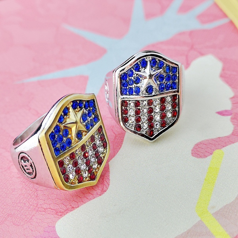 Cincin Desain Logo Bendera Amerika Gaya Hip Hop Ukuran 7-14 Untuk Pria Dan Wanita